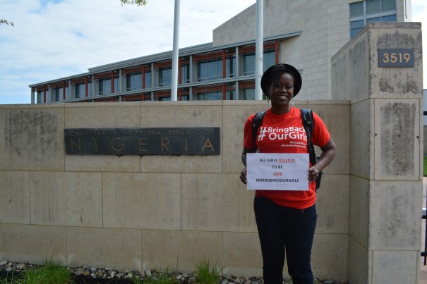 FMF National Campus Organizer Edwith Theogene at a #BringBackOurGirls rally. Photo by Kristy Birchard.